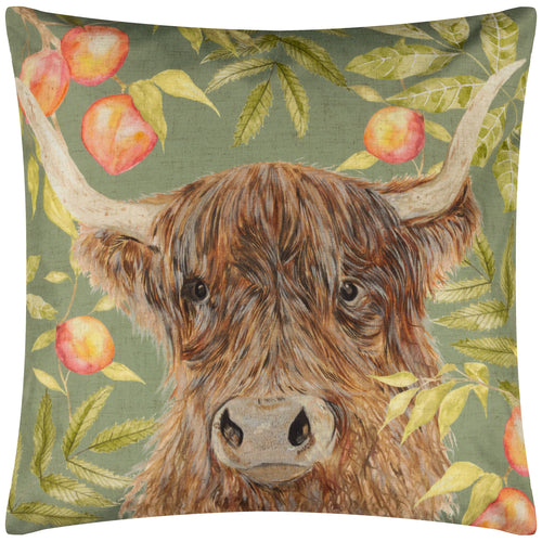 Animal Green Cushions - Grove Highland Cow Outdoor Cushion Cover Olive Evans Lichfield