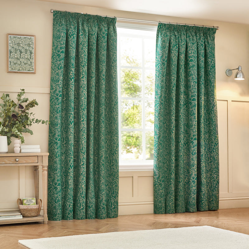 Wylder Grantley Jacquard Pencil Pleat Curtains in Emerald