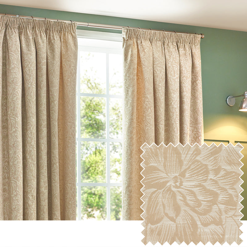 Wylder Grantley Jacquard Pencil Pleat Curtains in Natural