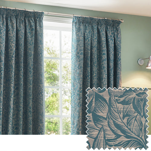 Wylder Grantley Jacquard Pencil Pleat Curtains in Wedgewood