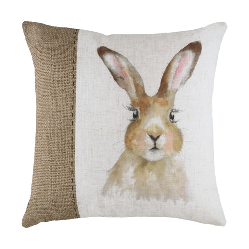 Evans Lichfield Hessian Hare Square Cushion Cover in White