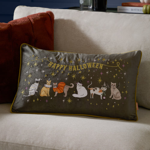 Animal Multi Cushions - Halloween Pawty Embroidered Velvet Cushion Cover Multicolour Furn