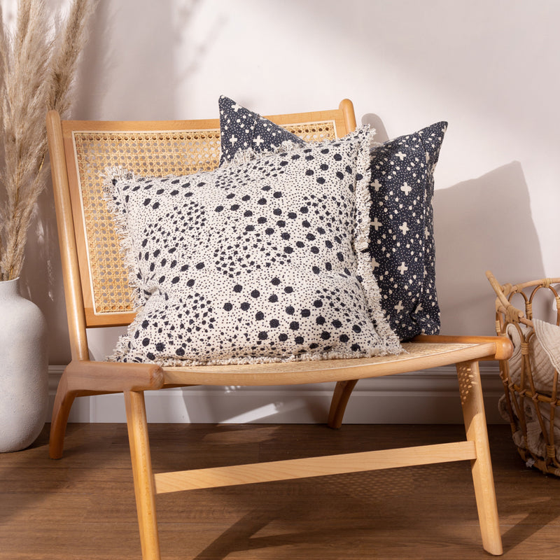 Yard Hara Woven Fringed Cotton Cushion Cover in Ink