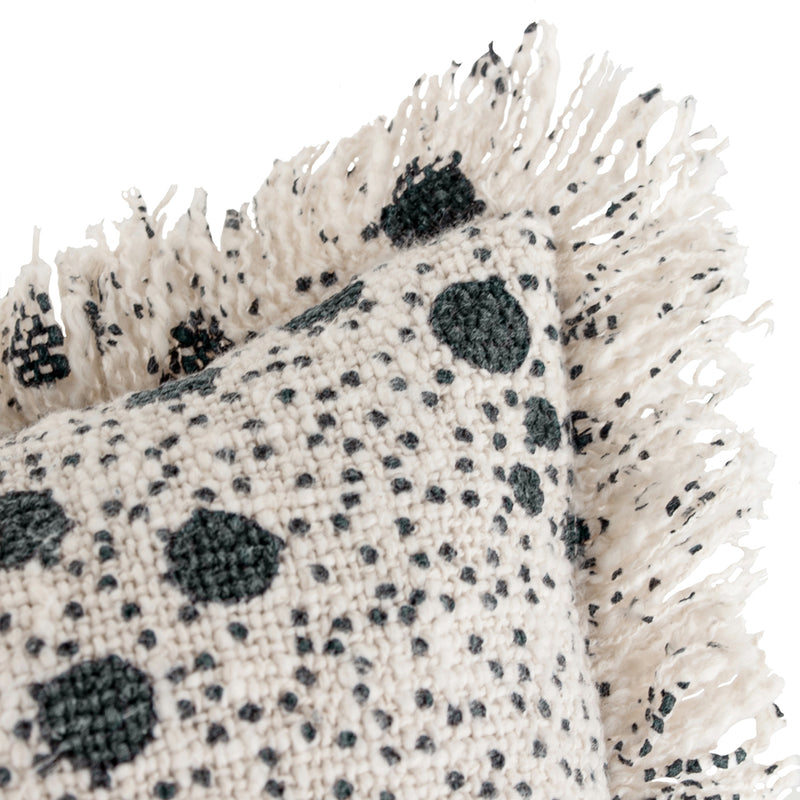 Yard Hara Woven Fringed Cotton Cushion Cover in Lichen