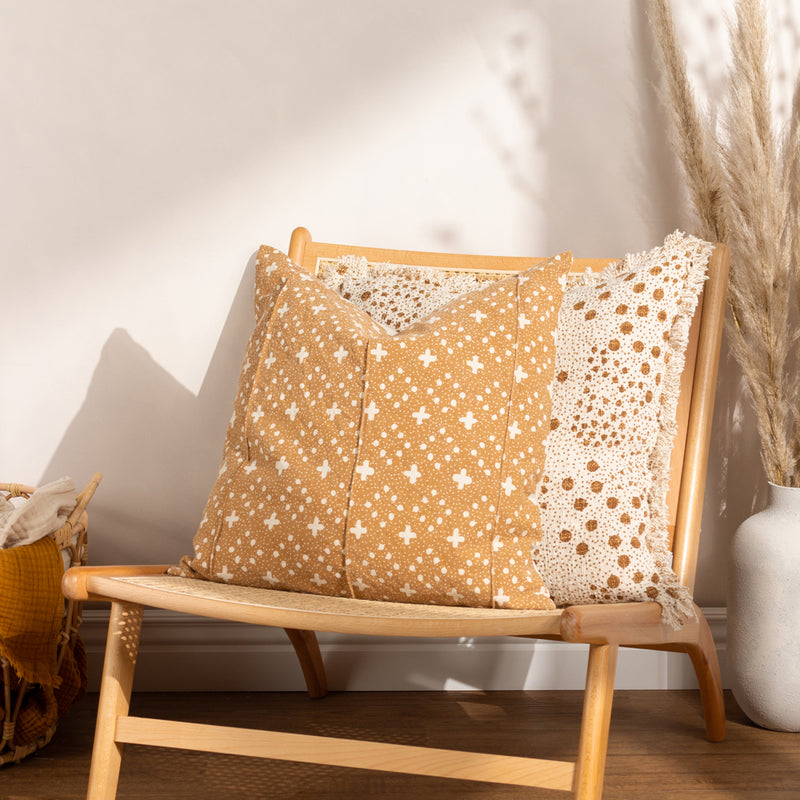 Yard Hara Woven Fringed Cotton Cushion Cover in Yolk