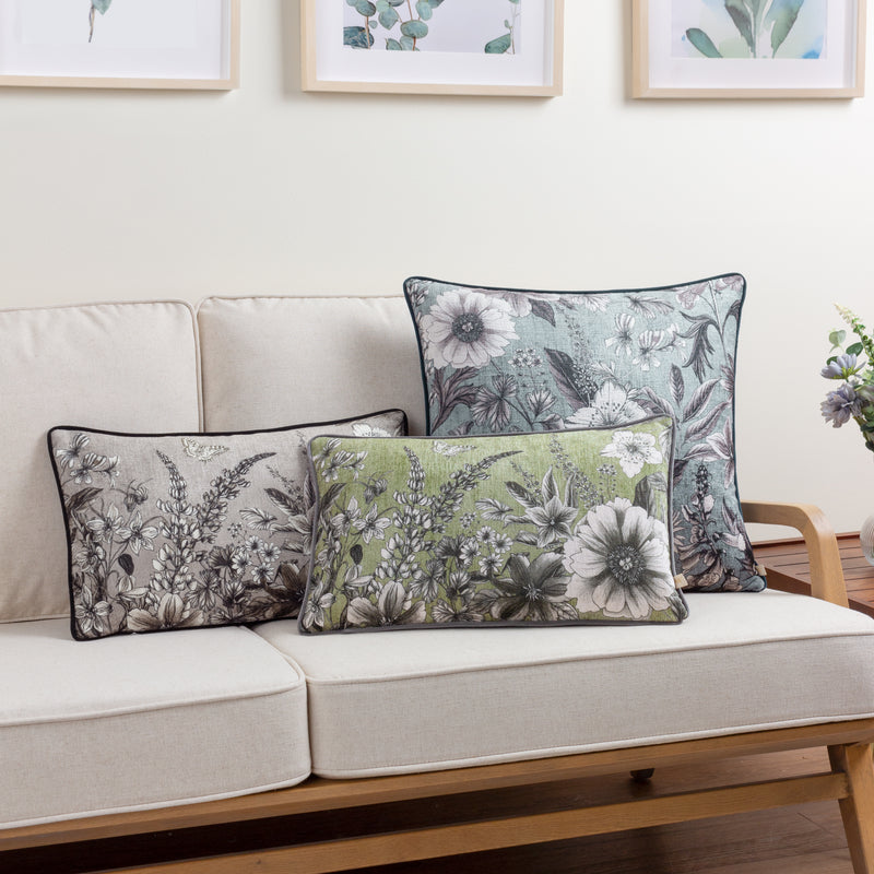 Floral Blue Cushions - Harlington Botany Floral Piped Cushion Cover Petrol Wylder