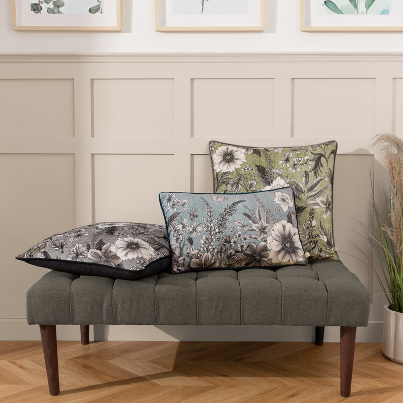 Floral Beige Cushions - Harlington Botany Floral Piped Cushion Cover Sepia Wylder