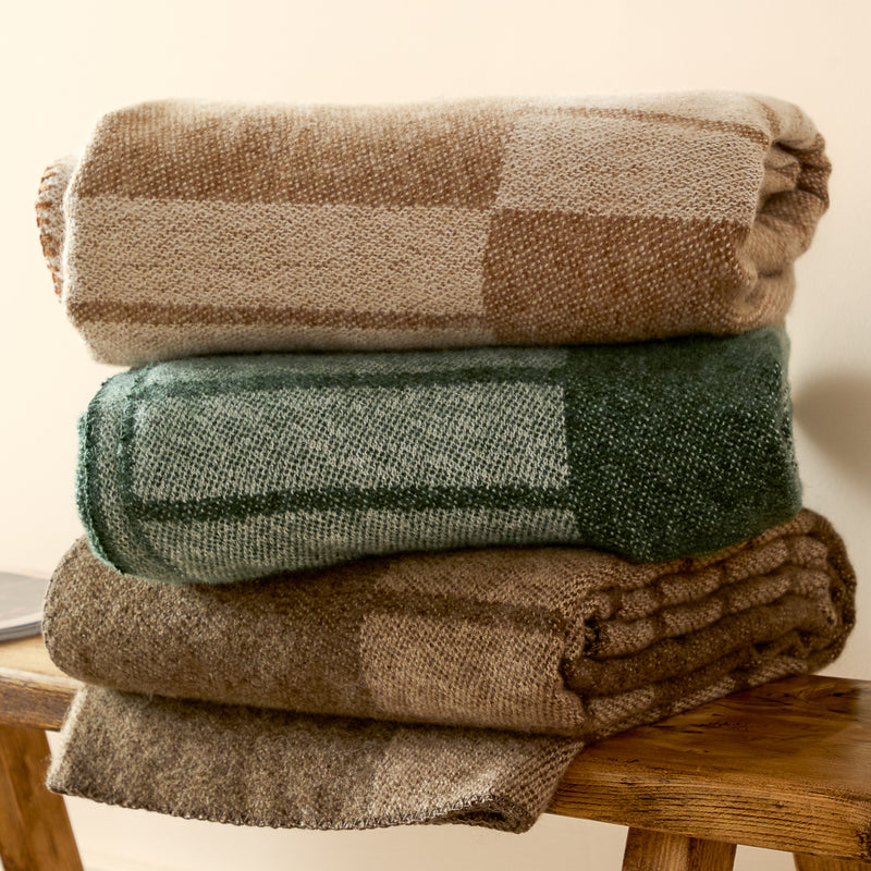 Geometric Green Throws - Harlech Woven Reversible Throw Moss Yard
