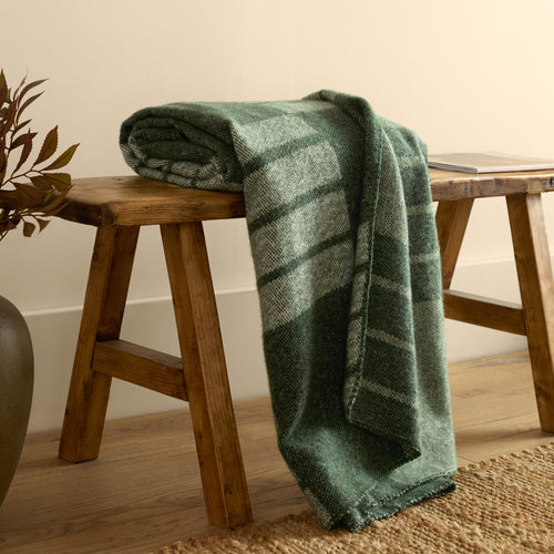 Geometric Green Throws - Harlech Woven Reversible Throw Moss Yard