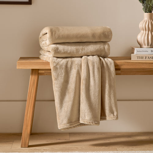 Plain Cream Throws  - Harrow Fleece Throw Natural Furn