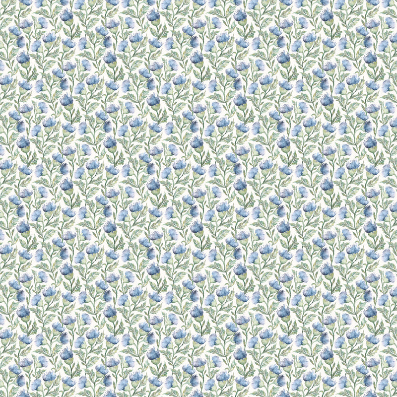 Voyage Maison Hawick Printed Cotton Fabric in Bluebell Cream