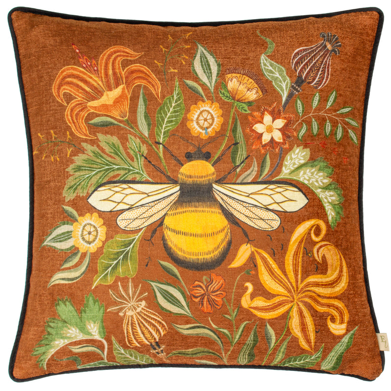 Evans Lichfield Hawthorn Bee Cushion Cover in Ginger