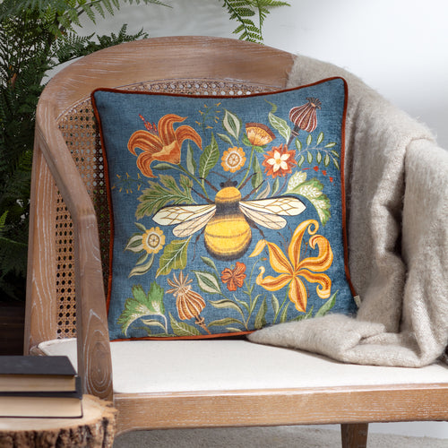 Evans Lichfield Hawthorn Bee Cushion Cover in Petrol