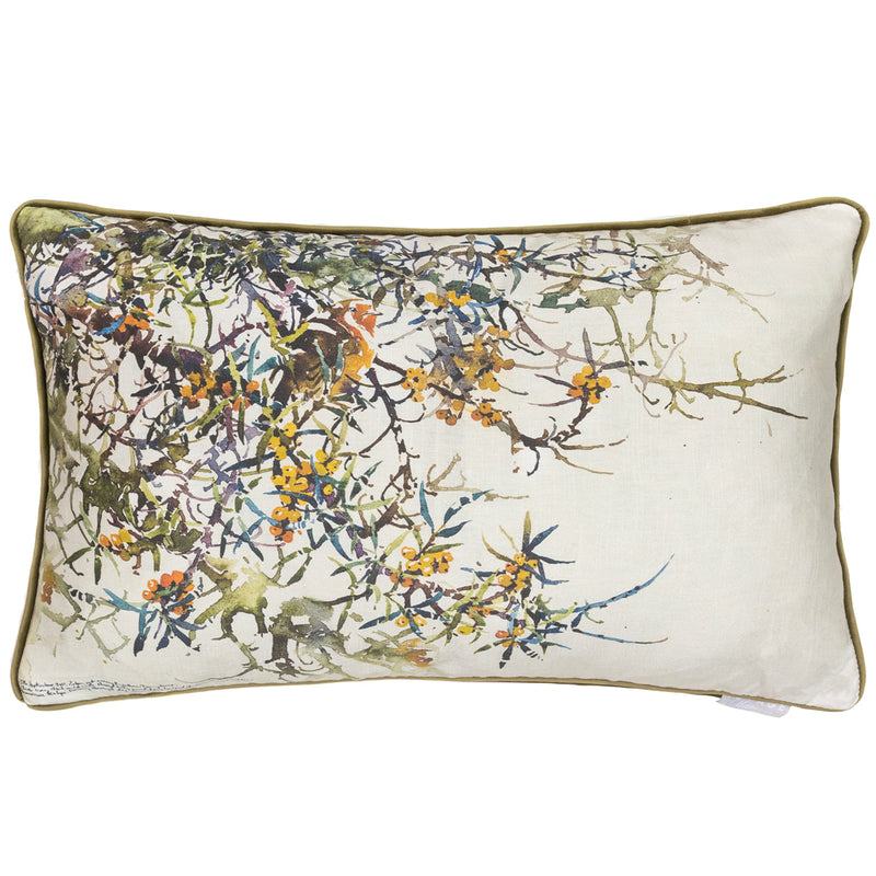 Floral Green Cushions - Hawthorn Printed Cushion Cover Olive Darren Woodhead