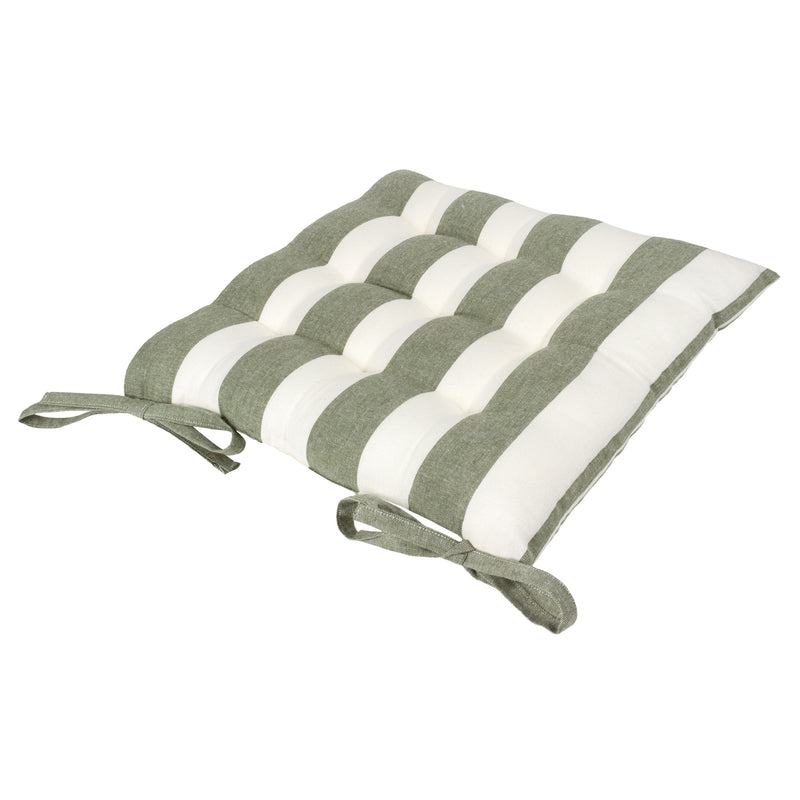 Striped Green Cushions - Hayle 2 Pack Striped Cotton Seat Pad Seat Pad Moss Yard