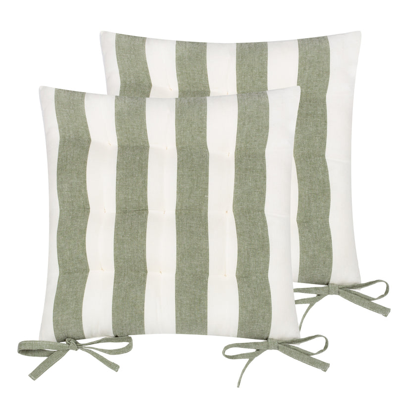 Striped Green Cushions - Hayle 2 Pack Striped Cotton Seat Pad Seat Pad Moss Yard