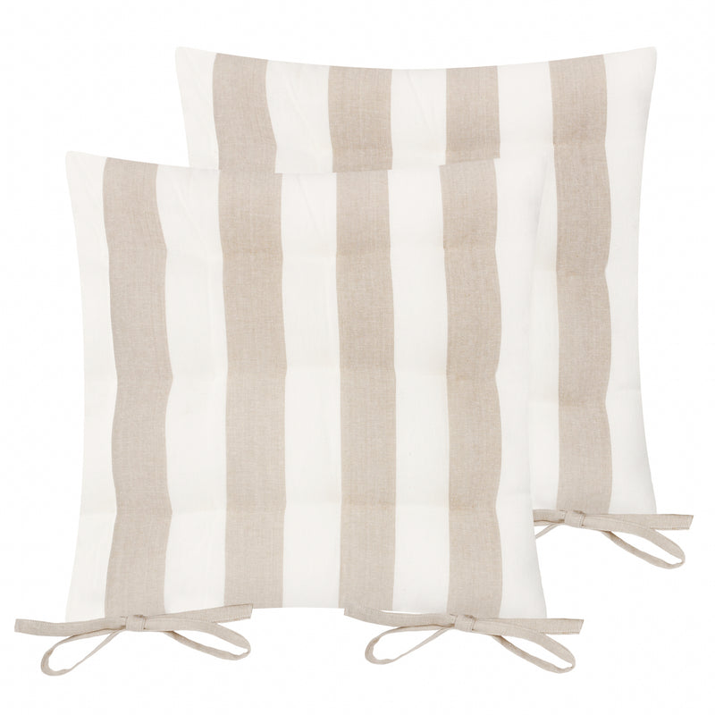 Striped Beige Cushions - Hayle 2 Pack Striped Cotton Seat Pad Seat Pad Natural Yard