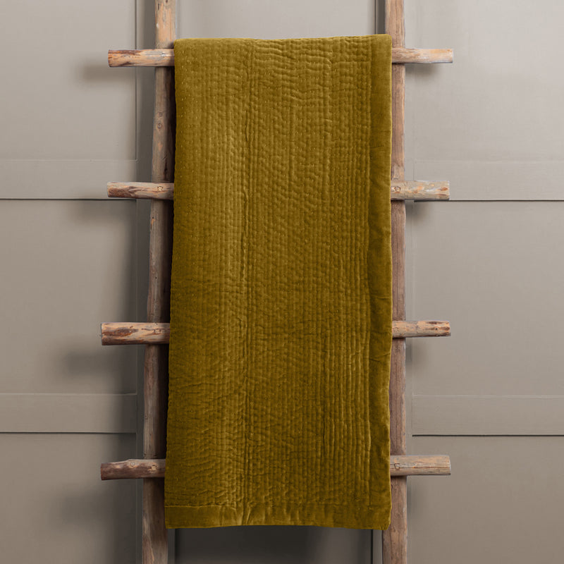 Additions Haze Velvet Quilted Throw in Mustard