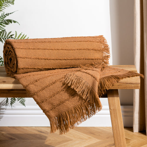 furn. Hazie Woven Fringed Throw in Cinnamon