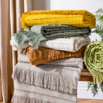 furn. Hazie Woven Fringed Throw in Eucalyptus