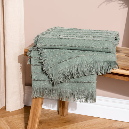 furn. Hazie Woven Fringed Throw in Eucalyptus