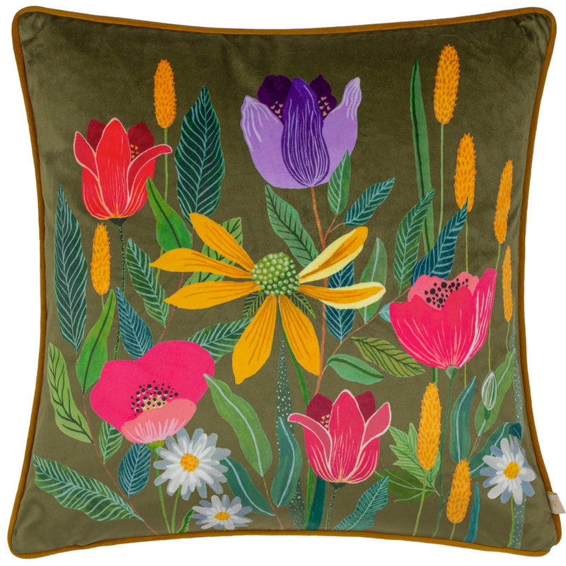 Wylder House of Bloom Celandine Cushion Cover in Olive