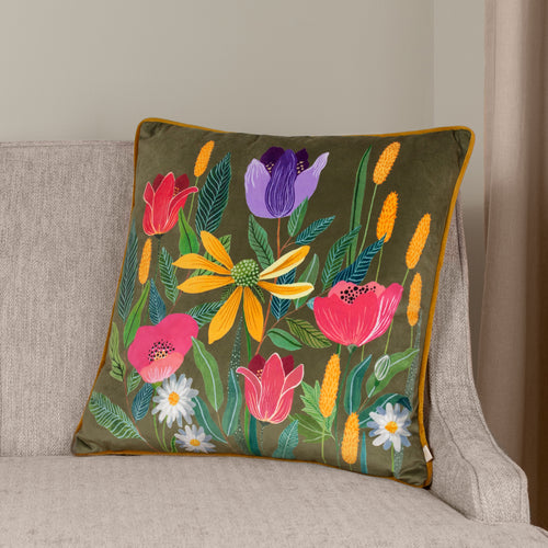 Wylder House of Bloom Celandine Cushion Cover in Olive