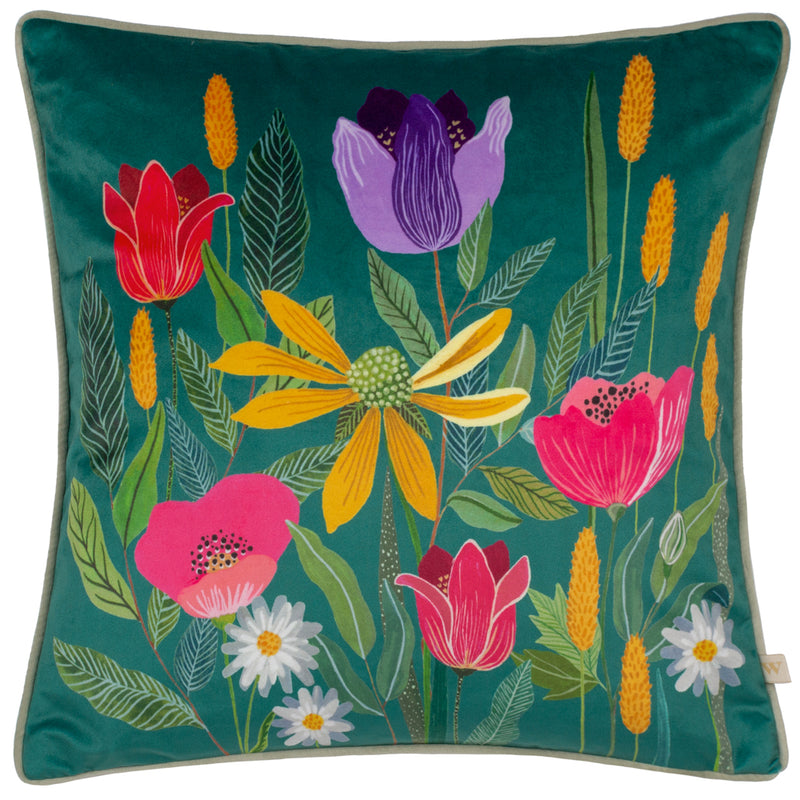 Wylder House of Bloom Celandine Cushion Cover in Teal