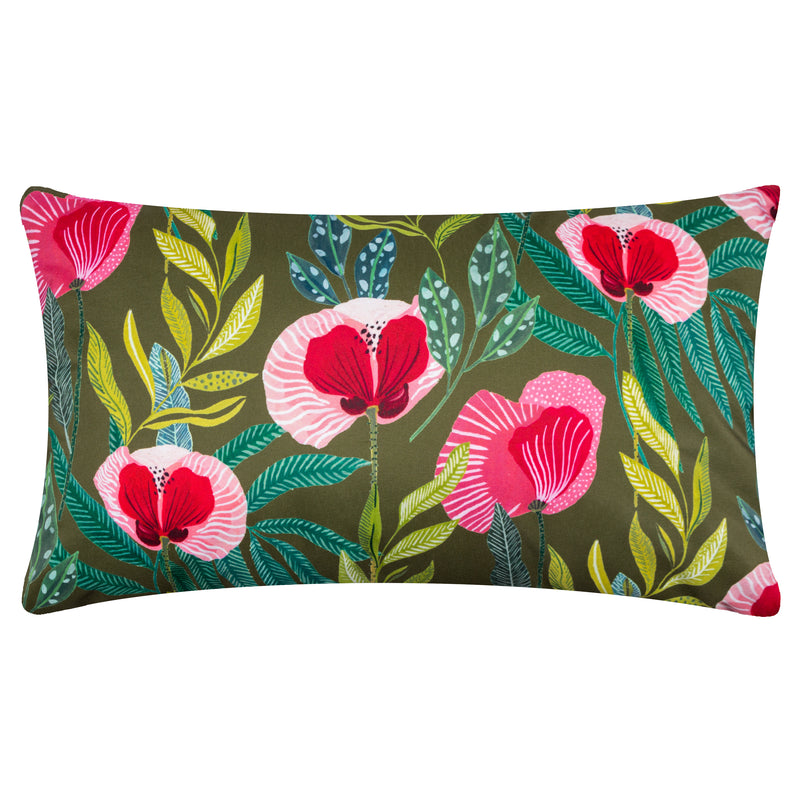 Floral Green Cushions - House of Bloom Poppy Outdoor Cushion Cover Olive Wylder