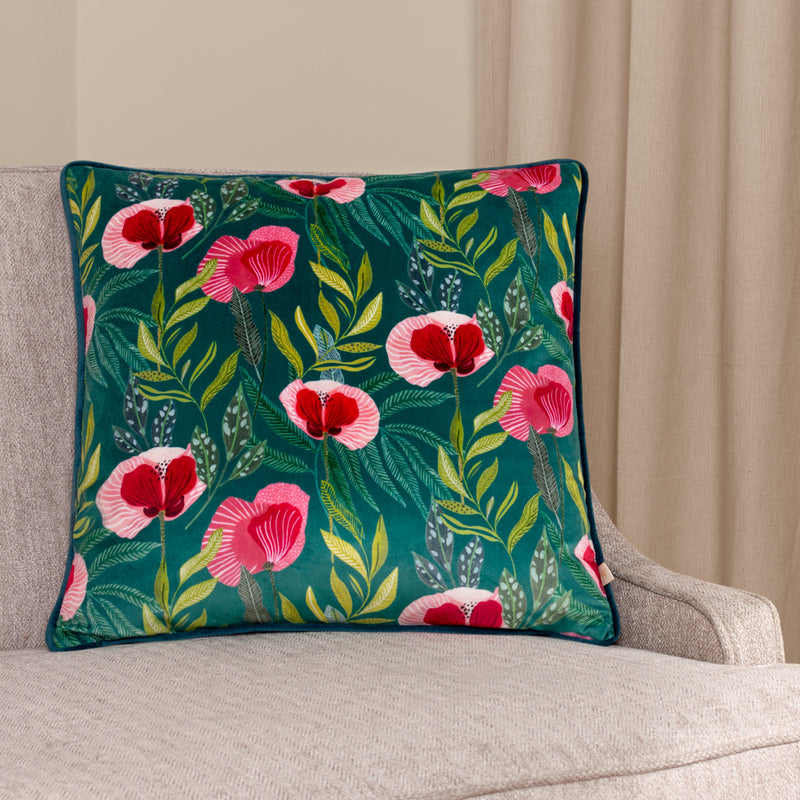 Wylder House of Bloom Poppy Cushion Cover in Teal