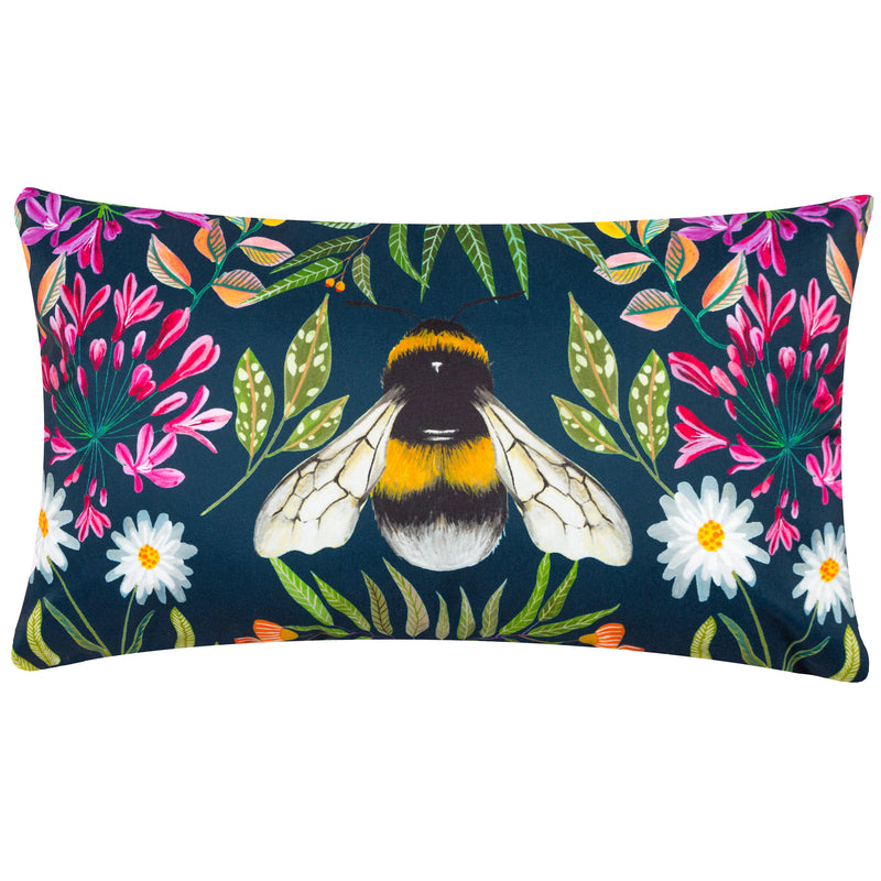 Animal Blue Cushions - House of Bloom Zinnia Bee Rectangular Outdoor Cushion Cover Navy Wylder