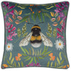 Wylder House of Bloom Zinnia Bee Cushion Cover in Steel Blue