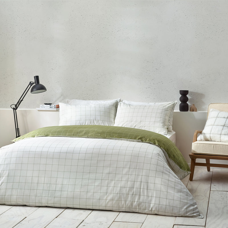 Yard Howarth Check Duvet Cover Set in Moss/Natural