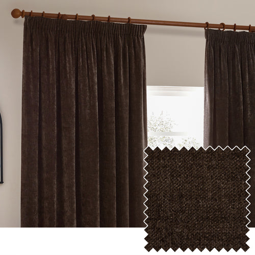  Curtains - Heavy Chenille Velvet Blackout Pencil Pleat Curtains Brown Yard