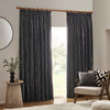  Curtains - Heavy Chenille Velvet Blackout Pencil Pleat Curtains Charcoal Yard