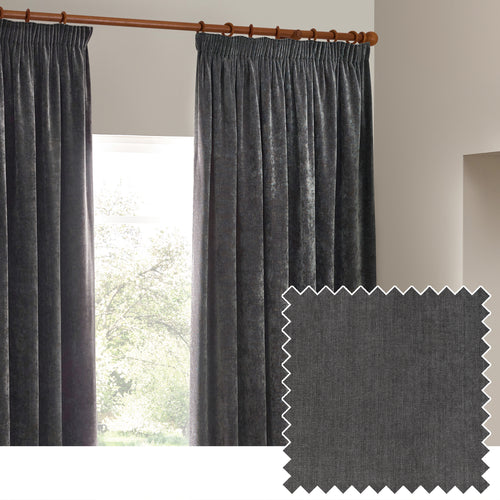  Curtains - Heavy Chenille Velvet Blackout Pencil Pleat Curtains Charcoal Yard