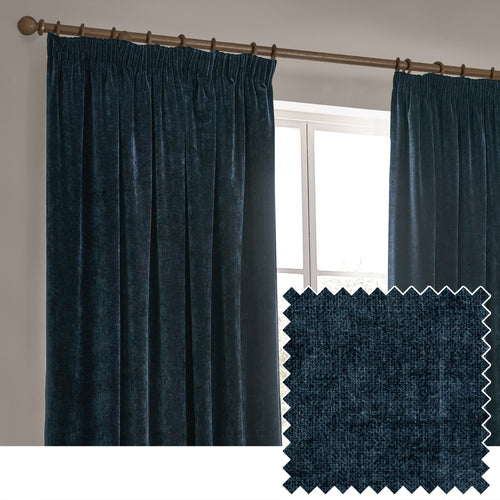  Curtains - Heavy Chenille Velvet Blackout Pencil Pleat Curtains Navy Yard