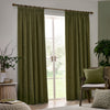  Curtains - Heavy Chenille Velvet Blackout Pencil Pleat Curtains Olive Yard