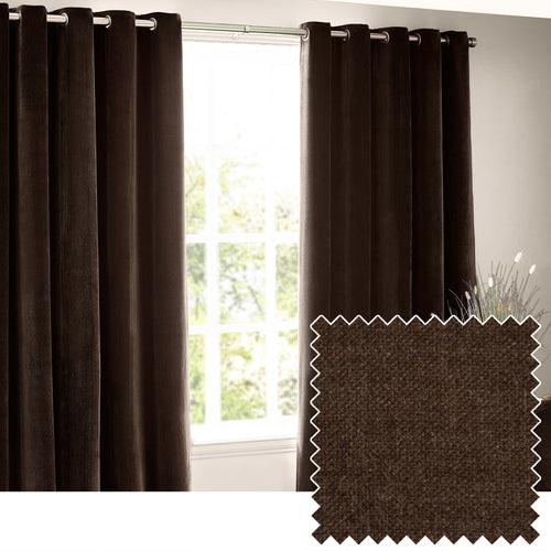 Curtains - Heavy Chenille Velvet Blackout Eyelet Curtains Brown Yard
