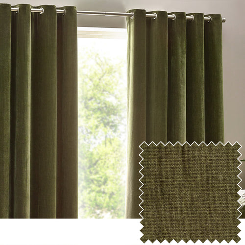  Curtains - Heavy Chenille Velvet Blackout Eyelet Curtains Olive Yard