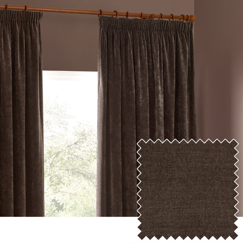 Plain Brown Curtains - Heavy Chenille Velvet Pencil Pleat Curtains Brown Yard