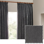 Plain Grey Curtains - Heavy Chenille Velvet Pencil Pleat Curtains Charcoal Yard