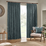 Plain Blue Curtains - Heavy Chenille Velvet Pencil Pleat Curtains Marine Yard