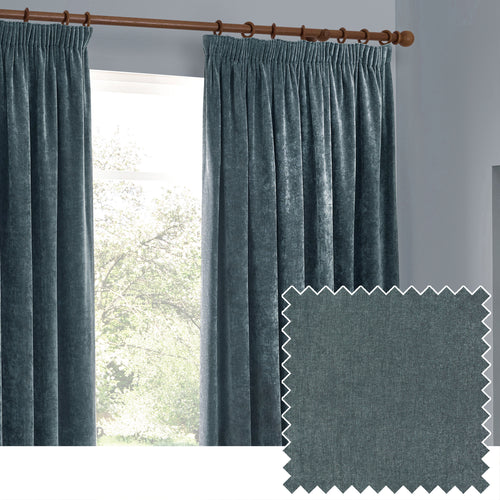 Plain Blue Curtains - Heavy Chenille Velvet Pencil Pleat Curtains Marine Yard