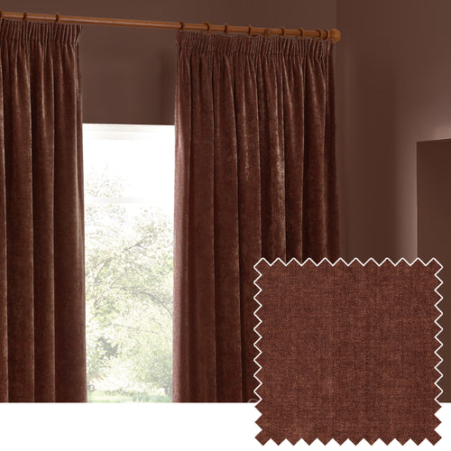 Plain Red Curtains - Heavy Chenille Velvet Pencil Pleat Curtains Nutmeg Yard