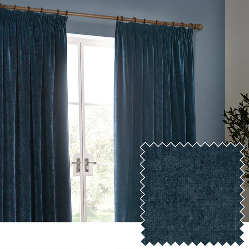 Plain Blue Curtains - Heavy Chenille Velvet Pencil Pleat Curtains Navy Yard