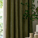 Plain Green Curtains - Heavy Chenille Velvet Pencil Pleat Curtains Olive Yard