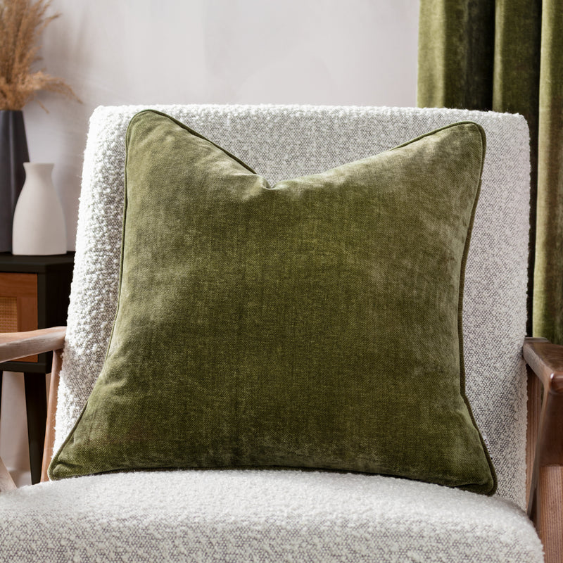 Plain Green Cushions - Heavy Chenille  Cushion Cover Olive Yard