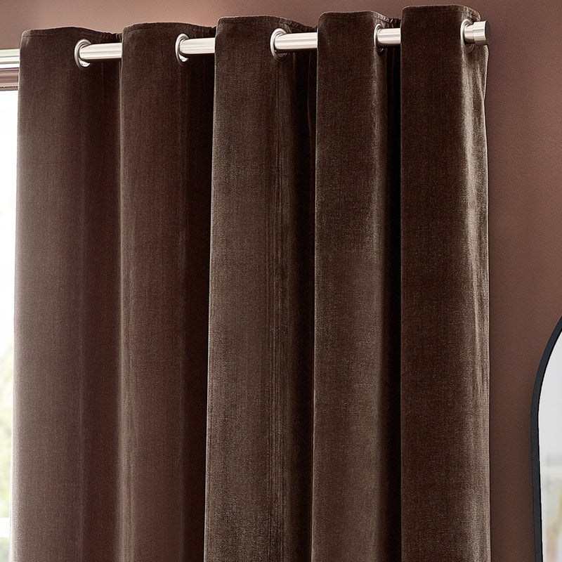 Yard Heavy Chenille Room Darkening Eyelet Curtains in Brown