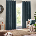 Plain Blue Curtains - Heavy Chenille Room Darkening Eyelet Curtains Marine Yard